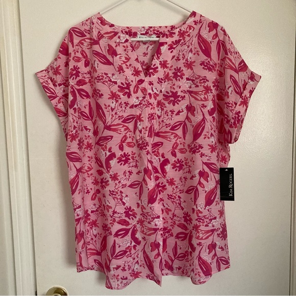 Kim Rogers Tops - Kim Rogers Pink Floral Blouse XL NWT